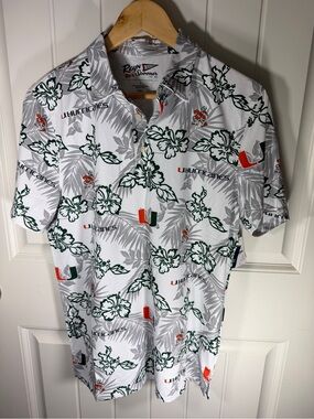 Reyn Spooner Miami Hurricanes White Floral Short Sleeve Shirt